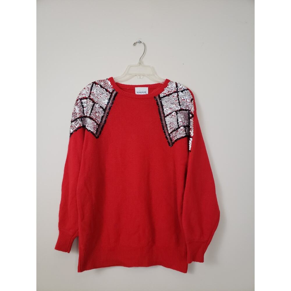Vintage Just Maggie Sequin Sweater Women's Size M Angora Rabbit Hair Nylon Core